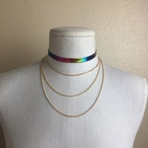 New rainbow gold chain choker set necklace